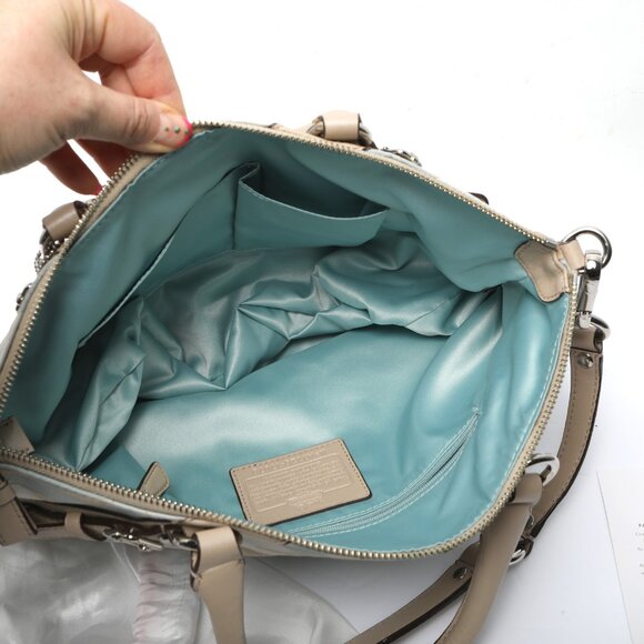 COACH Madison Shantung Sophia Satin Leather Shoulder Bag Purse Silver Bay Mist - Picture 7 of 15